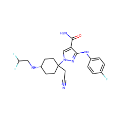 N#CCC1(n2cc(C(N)=O)c(Nc3ccc(F)cc3)n2)CCC(NCC(F)F)CC1 ZINC000222077750