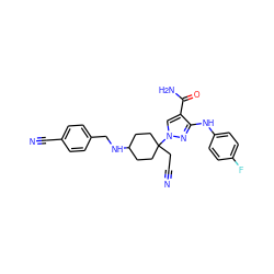 N#CCC1(n2cc(C(N)=O)c(Nc3ccc(F)cc3)n2)CCC(NCc2ccc(C#N)cc2)CC1 ZINC000222079907