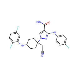 N#CCC1(n2cc(C(N)=O)c(Nc3ccc(F)cc3)n2)CCC(Nc2cc(F)ccc2F)CC1 ZINC000222103565