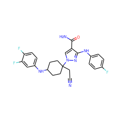 N#CCC1(n2cc(C(N)=O)c(Nc3ccc(F)cc3)n2)CCC(Nc2ccc(F)c(F)c2)CC1 ZINC000219281243