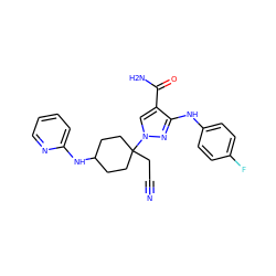 N#CCC1(n2cc(C(N)=O)c(Nc3ccc(F)cc3)n2)CCC(Nc2ccccn2)CC1 ZINC000221007640