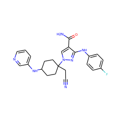 N#CCC1(n2cc(C(N)=O)c(Nc3ccc(F)cc3)n2)CCC(Nc2cccnc2)CC1 ZINC000220929815