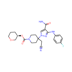 N#CCC1(n2cc(C(N)=O)c(Nc3ccc(F)cc3)n2)CCN(C(=O)O[C@@H]2CCCOC2)CC1 ZINC000222100590