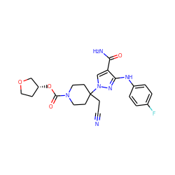 N#CCC1(n2cc(C(N)=O)c(Nc3ccc(F)cc3)n2)CCN(C(=O)O[C@@H]2CCOC2)CC1 ZINC000220964290