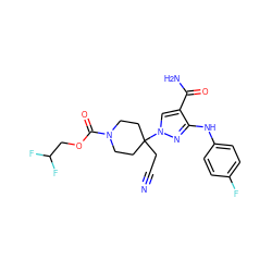 N#CCC1(n2cc(C(N)=O)c(Nc3ccc(F)cc3)n2)CCN(C(=O)OCC(F)F)CC1 ZINC000220954719