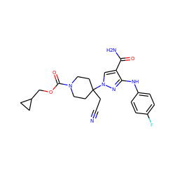 N#CCC1(n2cc(C(N)=O)c(Nc3ccc(F)cc3)n2)CCN(C(=O)OCC2CC2)CC1 ZINC000222090016