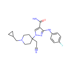 N#CCC1(n2cc(C(N)=O)c(Nc3ccc(F)cc3)n2)CCN(CC2CC2)CC1 ZINC000222073861