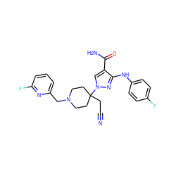 N#CCC1(n2cc(C(N)=O)c(Nc3ccc(F)cc3)n2)CCN(Cc2cccc(F)n2)CC1 ZINC000220951002