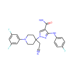 N#CCC1(n2cc(C(N)=O)c(Nc3ccc(F)cc3)n2)CCN(c2cc(F)cc(F)c2)CC1 ZINC000204951304