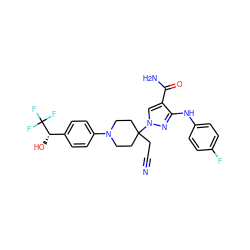 N#CCC1(n2cc(C(N)=O)c(Nc3ccc(F)cc3)n2)CCN(c2ccc([C@H](O)C(F)(F)F)cc2)CC1 ZINC000205032821