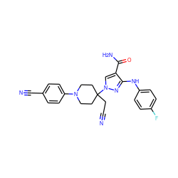 N#CCC1(n2cc(C(N)=O)c(Nc3ccc(F)cc3)n2)CCN(c2ccc(C#N)cc2)CC1 ZINC000205066482