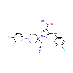 N#CCC1(n2cc(C(N)=O)c(Nc3ccc(F)cc3)n2)CCN(c2ccc(F)c(F)c2)CC1 ZINC000204961575