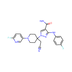 N#CCC1(n2cc(C(N)=O)c(Nc3ccc(F)cc3)n2)CCN(c2ccc(F)nc2)CC1 ZINC000205058519