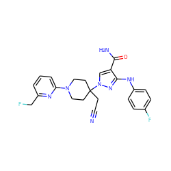 N#CCC1(n2cc(C(N)=O)c(Nc3ccc(F)cc3)n2)CCN(c2cccc(CF)n2)CC1 ZINC000205066455