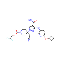 N#CCC1(n2cc(C(N)=O)c(Nc3ccc(OC4CCC4)nc3)n2)CCN(C(=O)OCC(F)F)CC1 ZINC000222085331