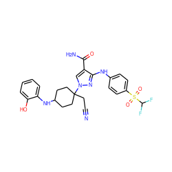 N#CCC1(n2cc(C(N)=O)c(Nc3ccc(S(=O)(=O)C(F)F)cc3)n2)CCC(Nc2ccccc2O)CC1 ZINC000220976896