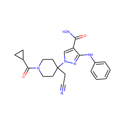 N#CCC1(n2cc(C(N)=O)c(Nc3ccccc3)n2)CCN(C(=O)C2CC2)CC1 ZINC000218410402