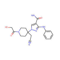 N#CCC1(n2cc(C(N)=O)c(Nc3ccccc3)n2)CCN(C(=O)CO)CC1 ZINC000222097568