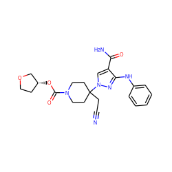 N#CCC1(n2cc(C(N)=O)c(Nc3ccccc3)n2)CCN(C(=O)O[C@@H]2CCOC2)CC1 ZINC000222074331