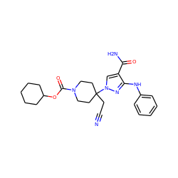 N#CCC1(n2cc(C(N)=O)c(Nc3ccccc3)n2)CCN(C(=O)OC2CCCCC2)CC1 ZINC000222101673