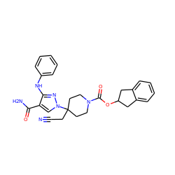 N#CCC1(n2cc(C(N)=O)c(Nc3ccccc3)n2)CCN(C(=O)OC2Cc3ccccc3C2)CC1 ZINC000222075177