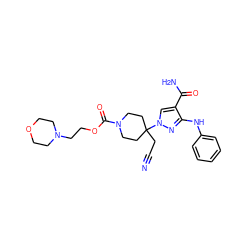 N#CCC1(n2cc(C(N)=O)c(Nc3ccccc3)n2)CCN(C(=O)OCCN2CCOCC2)CC1 ZINC000222100217