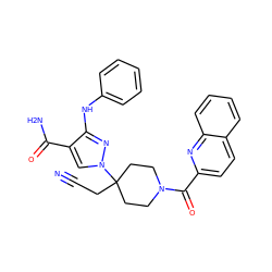 N#CCC1(n2cc(C(N)=O)c(Nc3ccccc3)n2)CCN(C(=O)c2ccc3ccccc3n2)CC1 ZINC000220992072