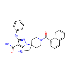 N#CCC1(n2cc(C(N)=O)c(Nc3ccccc3)n2)CCN(C(=O)c2cccc3ccccc23)CC1 ZINC000222086392