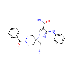 N#CCC1(n2cc(C(N)=O)c(Nc3ccccc3)n2)CCN(C(=O)c2ccccc2)CC1 ZINC000221003371