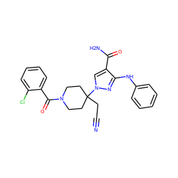 N#CCC1(n2cc(C(N)=O)c(Nc3ccccc3)n2)CCN(C(=O)c2ccccc2Cl)CC1 ZINC000222076623