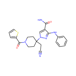 N#CCC1(n2cc(C(N)=O)c(Nc3ccccc3)n2)CCN(C(=O)c2cccs2)CC1 ZINC000220979980