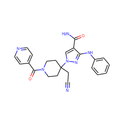 N#CCC1(n2cc(C(N)=O)c(Nc3ccccc3)n2)CCN(C(=O)c2ccncc2)CC1 ZINC000222076917