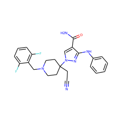 N#CCC1(n2cc(C(N)=O)c(Nc3ccccc3)n2)CCN(Cc2c(F)cccc2F)CC1 ZINC000220953492