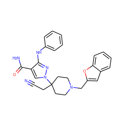 N#CCC1(n2cc(C(N)=O)c(Nc3ccccc3)n2)CCN(Cc2cc3ccccc3o2)CC1 ZINC000222098624