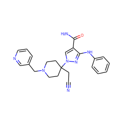 N#CCC1(n2cc(C(N)=O)c(Nc3ccccc3)n2)CCN(Cc2cccnc2)CC1 ZINC000222071901