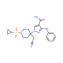 N#CCC1(n2cc(C(N)=O)c(Nc3ccccc3)n2)CCN(S(=O)(=O)C2CC2)CC1 ZINC000220953845