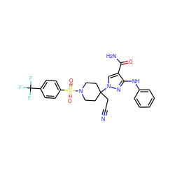 N#CCC1(n2cc(C(N)=O)c(Nc3ccccc3)n2)CCN(S(=O)(=O)c2ccc(C(F)(F)F)cc2)CC1 ZINC000219272515