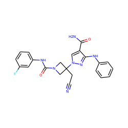 N#CCC1(n2cc(C(N)=O)c(Nc3ccccc3)n2)CN(C(=O)Nc2cccc(F)c2)C1 ZINC000222093031