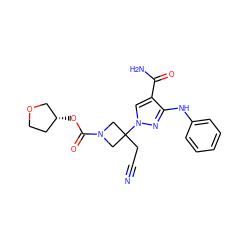 N#CCC1(n2cc(C(N)=O)c(Nc3ccccc3)n2)CN(C(=O)O[C@@H]2CCOC2)C1 ZINC000222076778