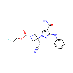 N#CCC1(n2cc(C(N)=O)c(Nc3ccccc3)n2)CN(C(=O)OCCF)C1 ZINC000221008501