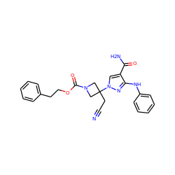 N#CCC1(n2cc(C(N)=O)c(Nc3ccccc3)n2)CN(C(=O)OCCc2ccccc2)C1 ZINC000222091839