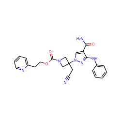 N#CCC1(n2cc(C(N)=O)c(Nc3ccccc3)n2)CN(C(=O)OCCc2ccccn2)C1 ZINC000222090490