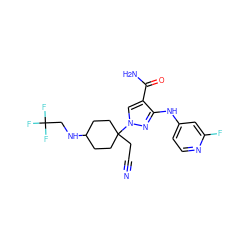 N#CCC1(n2cc(C(N)=O)c(Nc3ccnc(F)c3)n2)CCC(NCC(F)(F)F)CC1 ZINC000220962810