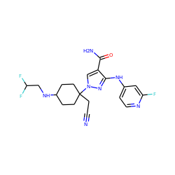 N#CCC1(n2cc(C(N)=O)c(Nc3ccnc(F)c3)n2)CCC(NCC(F)F)CC1 ZINC000220991782