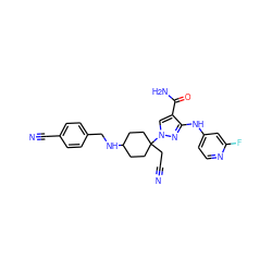 N#CCC1(n2cc(C(N)=O)c(Nc3ccnc(F)c3)n2)CCC(NCc2ccc(C#N)cc2)CC1 ZINC000219335431