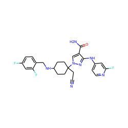 N#CCC1(n2cc(C(N)=O)c(Nc3ccnc(F)c3)n2)CCC(NCc2ccc(F)cc2F)CC1 ZINC000222078223