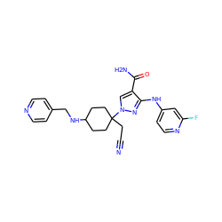 N#CCC1(n2cc(C(N)=O)c(Nc3ccnc(F)c3)n2)CCC(NCc2ccncc2)CC1 ZINC000220981065