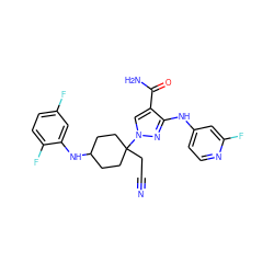 N#CCC1(n2cc(C(N)=O)c(Nc3ccnc(F)c3)n2)CCC(Nc2cc(F)ccc2F)CC1 ZINC000222098315