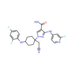 N#CCC1(n2cc(C(N)=O)c(Nc3ccnc(F)c3)n2)CCC(Nc2ccc(F)cc2F)CC1 ZINC000219274058