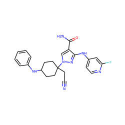 N#CCC1(n2cc(C(N)=O)c(Nc3ccnc(F)c3)n2)CCC(Nc2ccccc2)CC1 ZINC000220946788